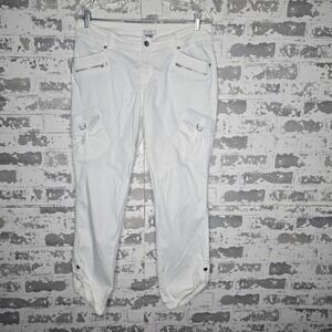 Cache Pants Womens 6 White Cargo Utility Ankle Zippers Pockets Casual Stretch